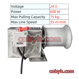 24V 600W Electric Horizontal Marine Capstan Winch - Rope & Anchor Hauler, 75kg Capacity, 35m/min, 304 Stainless Steel Drum