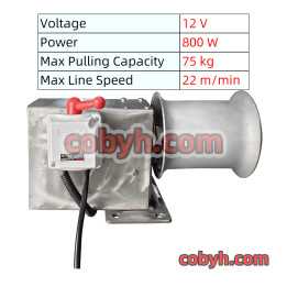 12V 800W Electric Horizontal Marine Capstan Winch - Rope & Anchor Hauler, 75kg Capacity, 22m/min, 304 Stainless Steel Drum